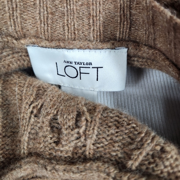 LOFT Cable Knit Brown Wool Cashmere Rabbit Hair Blend Cardigan Sweater Large - Picture 6 of 7